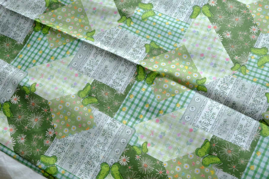 Green Patchwork Butterfly 100s Cotton Lawn – 2.2 yd