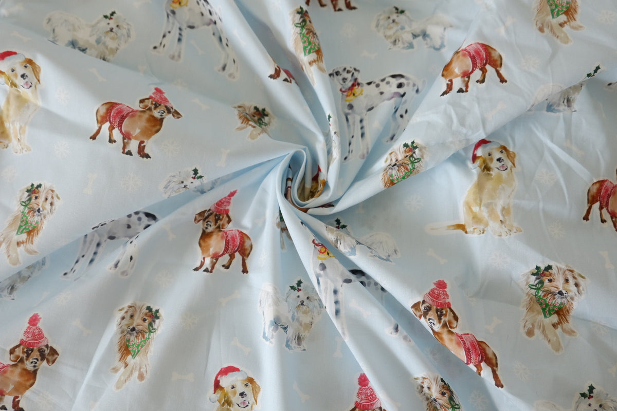 Christmas Pups – Festive Dogs Cotton Poplin – 2.2 yd