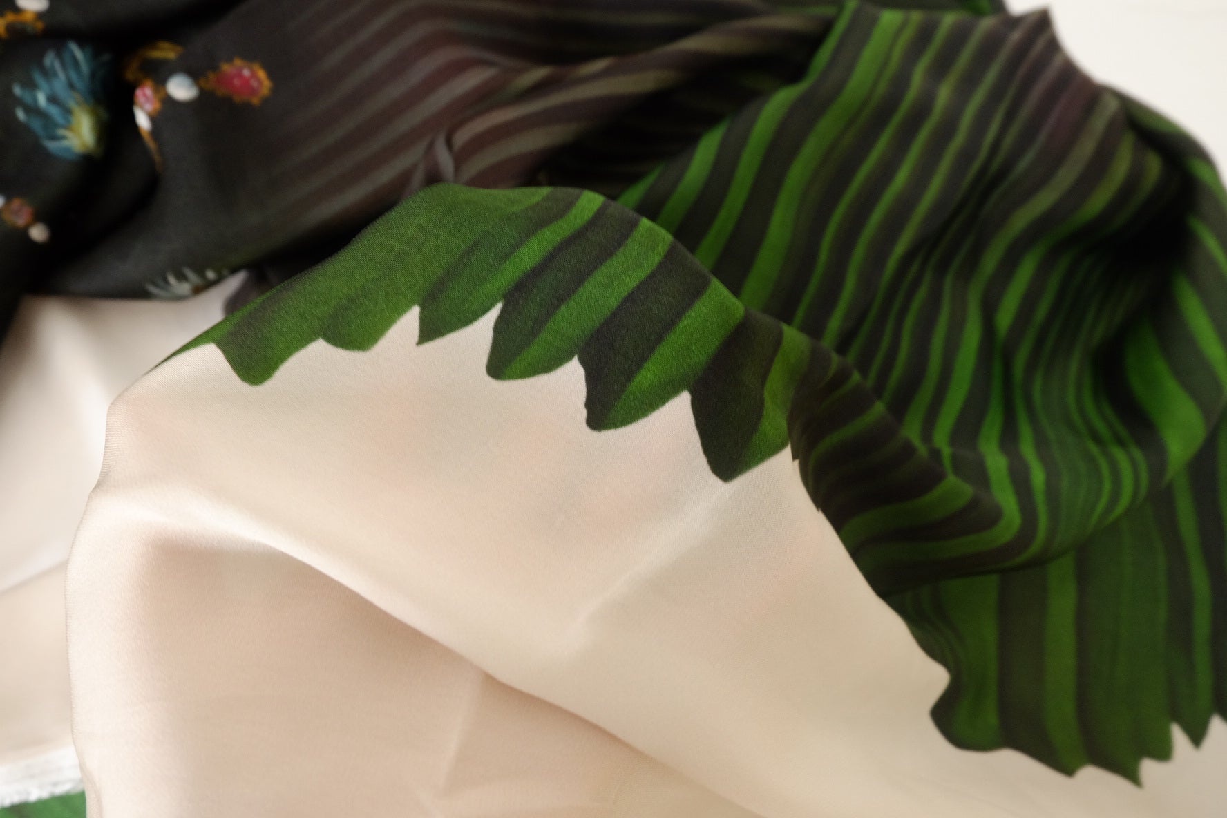 Green Scarf Print Border Rayon Fabric – 3.3 yd