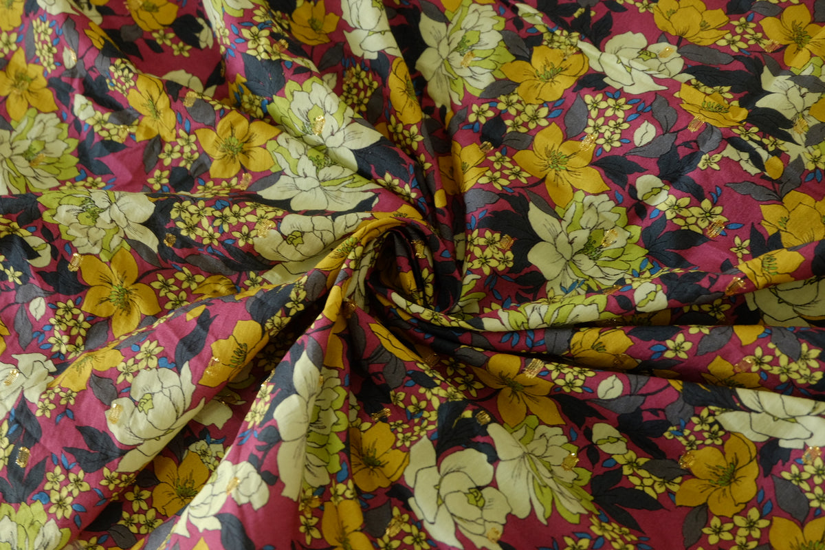 Magenta Floral Gold-Dot Cotton Lawn – 1.7 yd