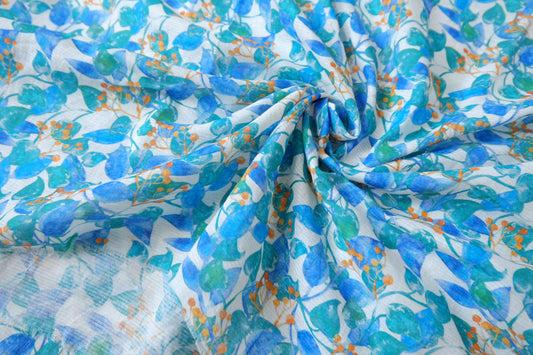 Blue Green Botanical Cotton Linen, 1.7 Yards