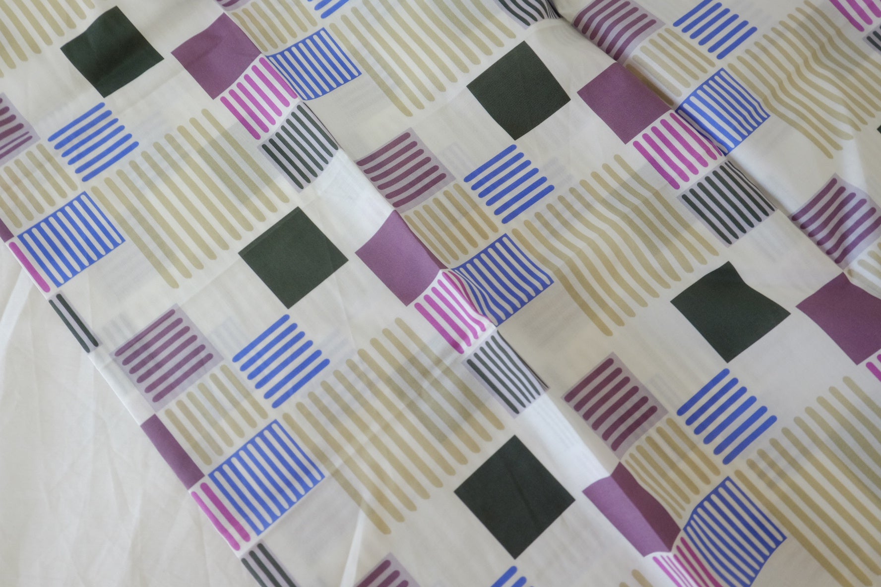 Modern Geometric Cotton Poplin Fabric – Retro Block Stripe Print (1.6 yd Cut)