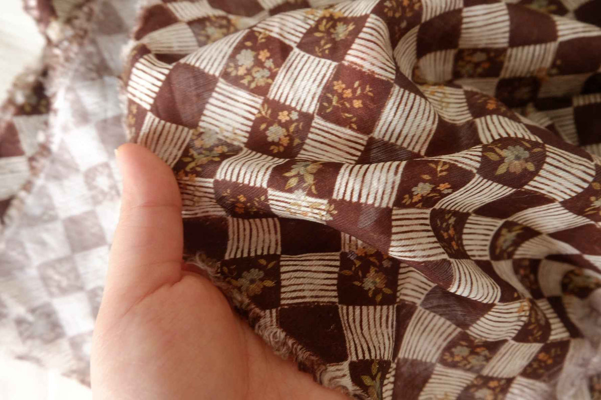 Vintage Chocolate Floral Check Tencel Nylon Blend – 4.37 yd