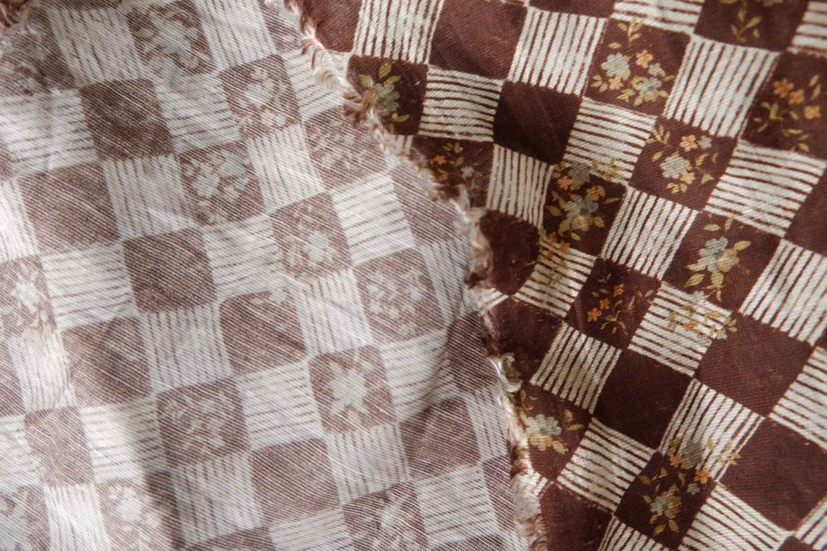 Vintage Chocolate Floral Check Tencel Nylon Blend – 4.37 yd