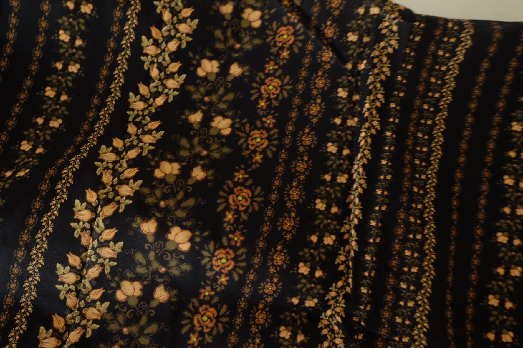 Vintage Floral Stripe Cotton Fabric – Dark Cottage Print (2.2 yd Cut)