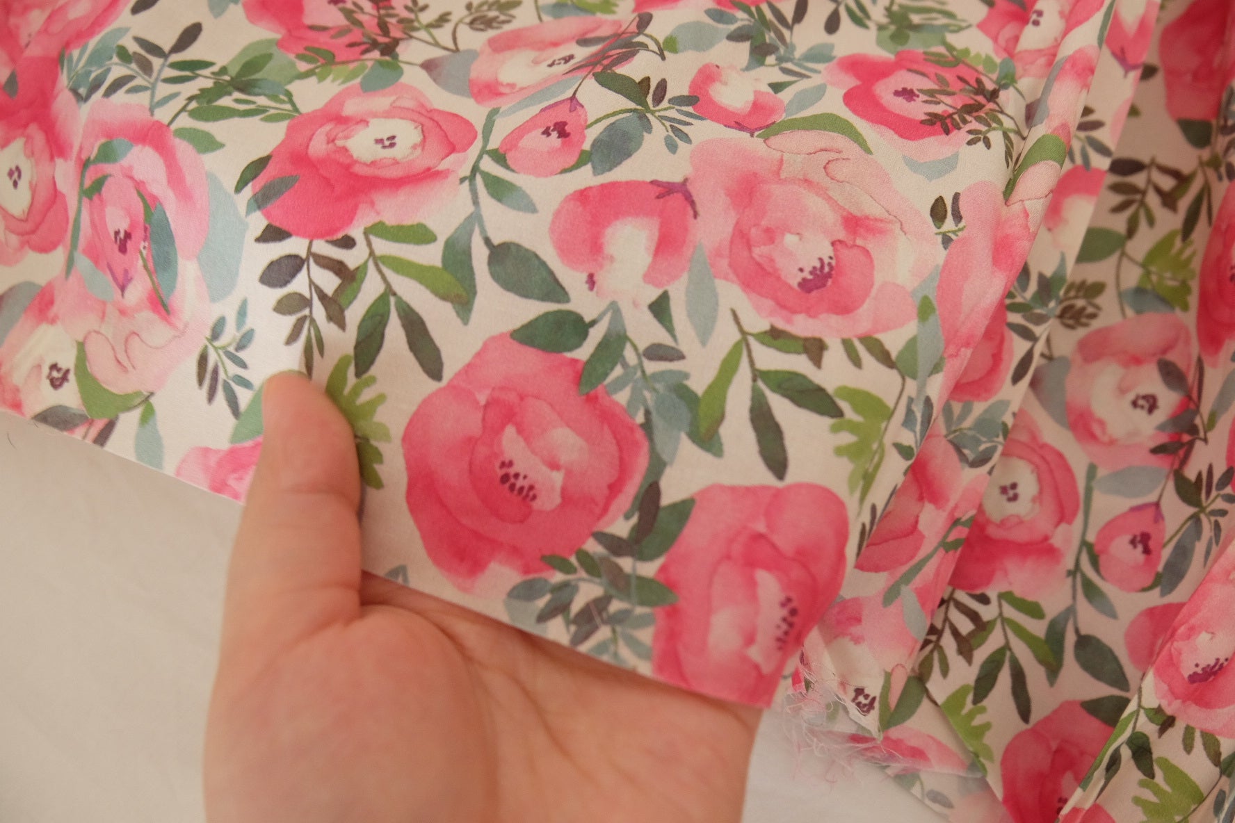 Pink Rose Garden Cotton Lawn Fabric – 2.35 yd