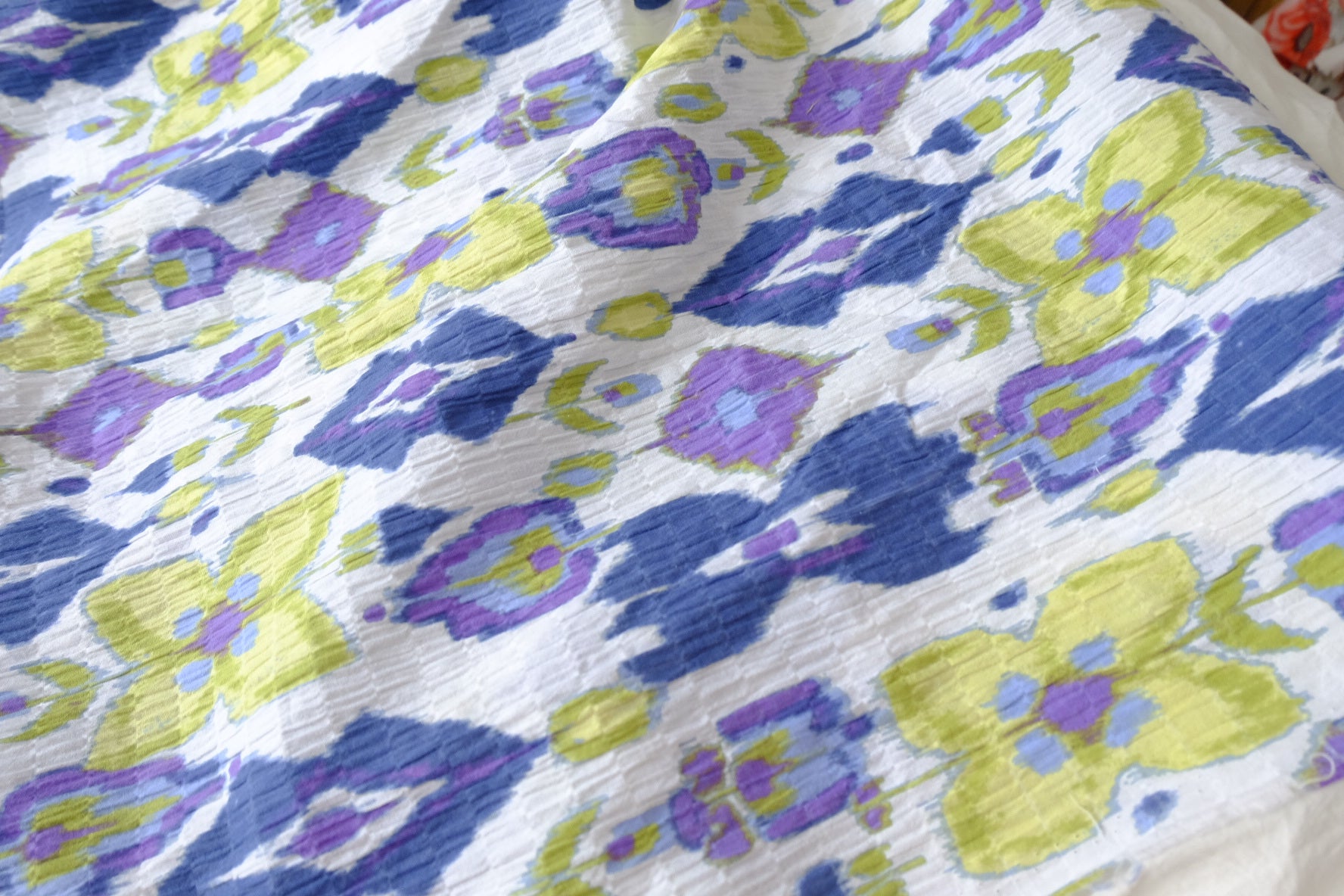 Textured Linen-Cotton Floral in Blue, Lilac & Lime — 1.64 Yards