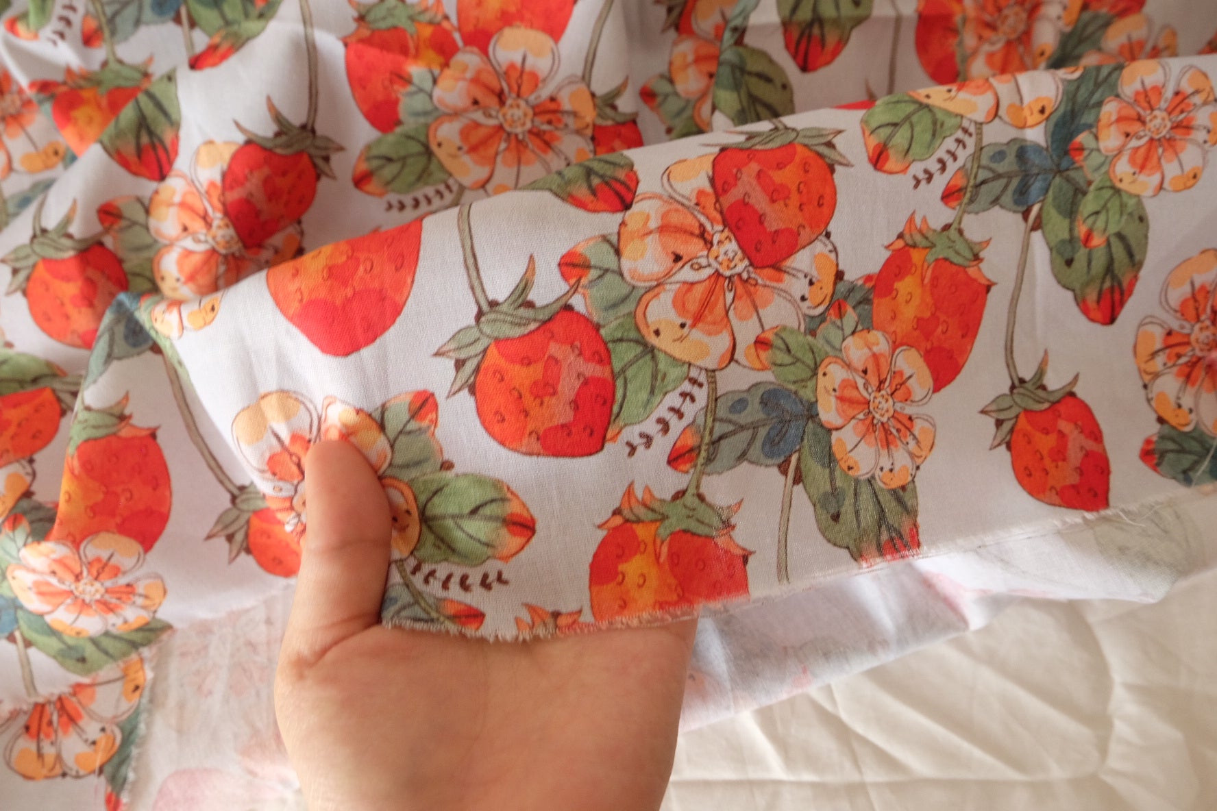 Strawberry Garden Cotton Fabric with Floral Print - 2.2 yd