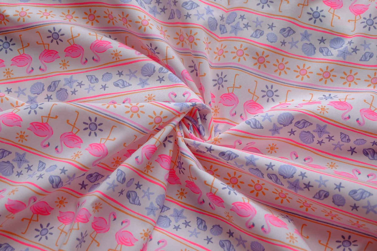 Flamingo & Seashell Cotton Poplin — 2.2 yd