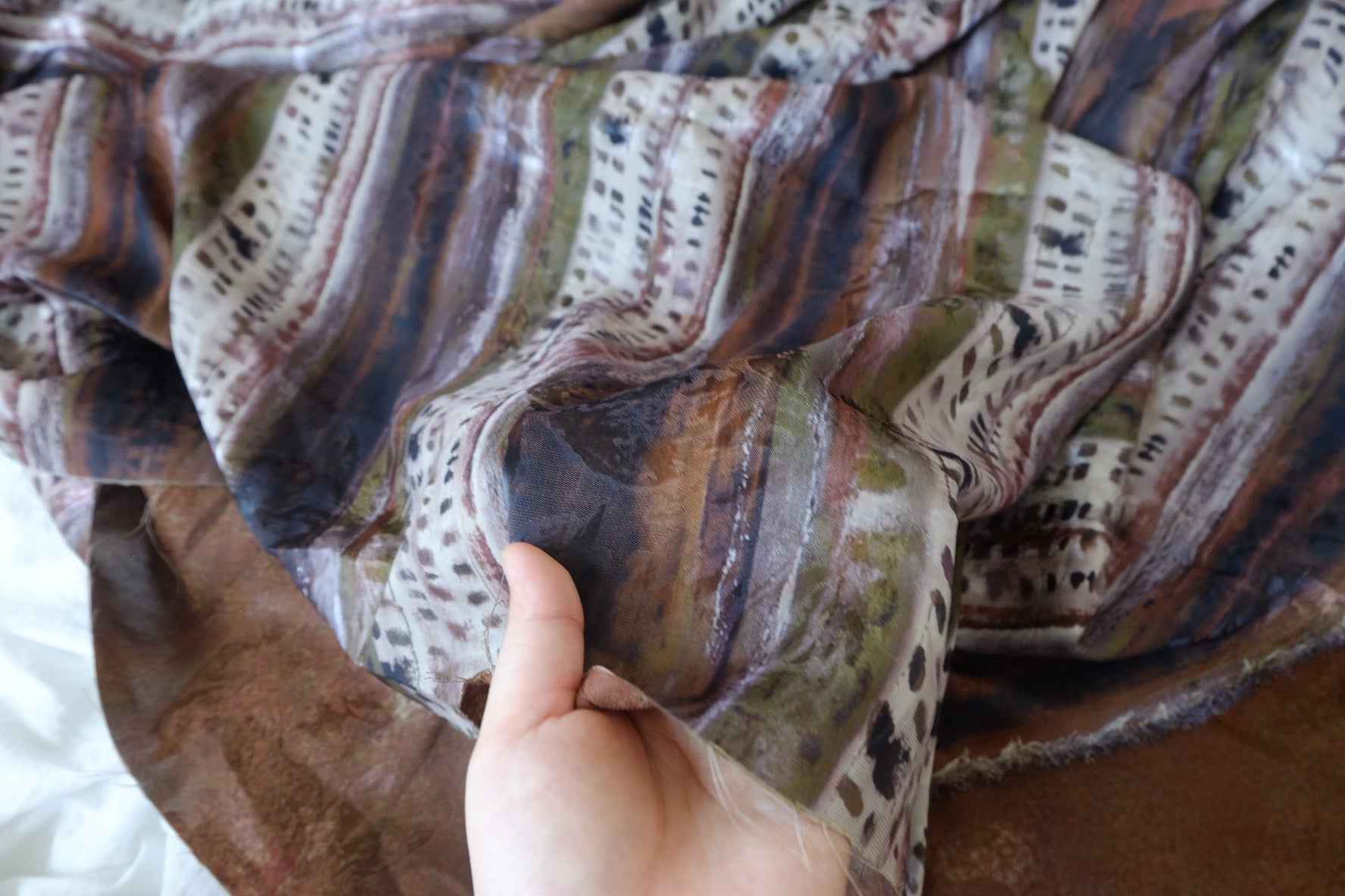 Earth-Tone Jacquard Satin Tencel Rayon Fabric - 2.35 yd