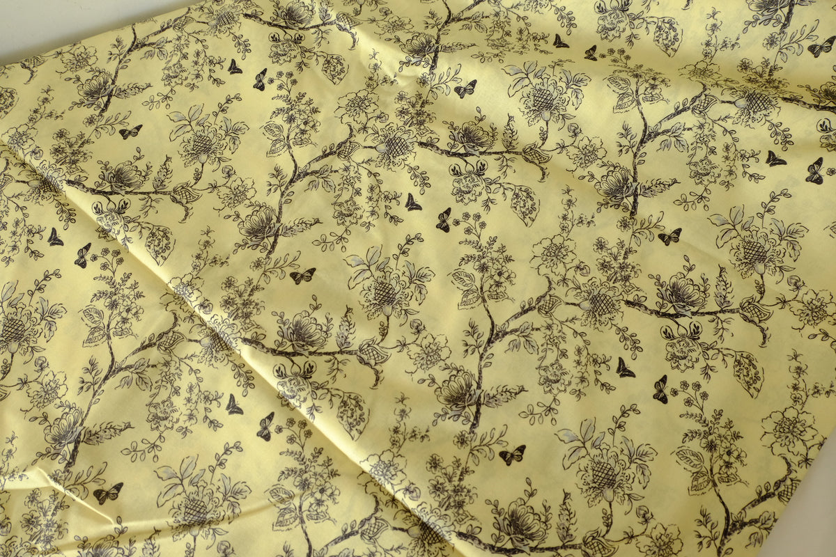 Butter Yellow Botanical Cotton Lawn – 2.2 yd