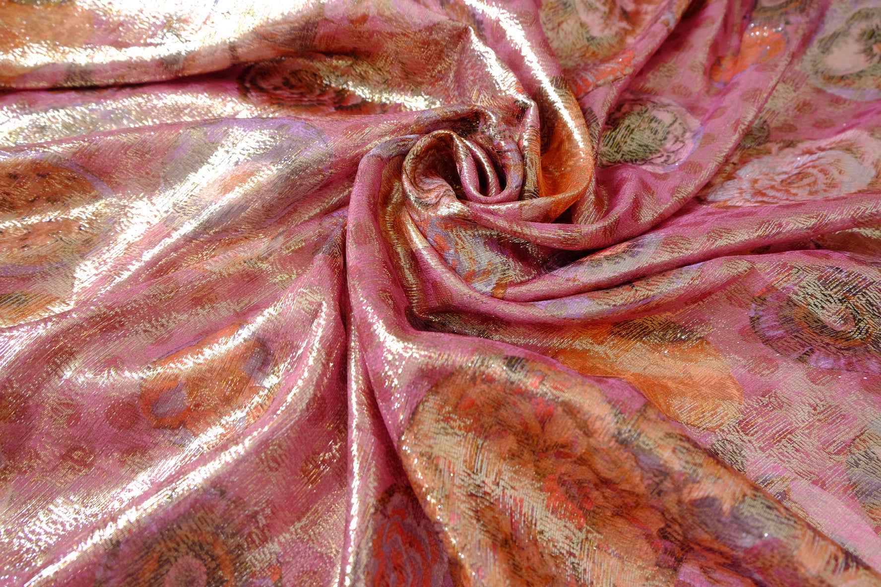 Metallic Rose Silk Statement Fabric - 3.28 yd