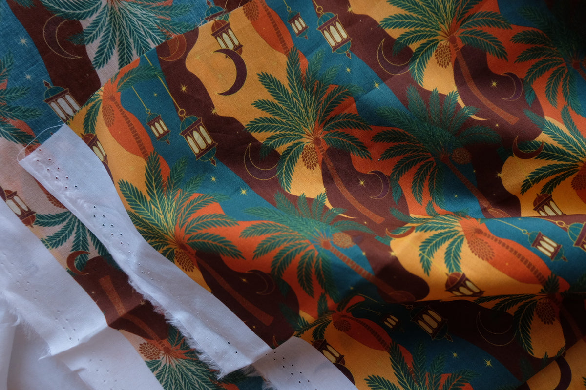 Arabian Nights Palm Tree Cotton Lawn – 2.73 yd