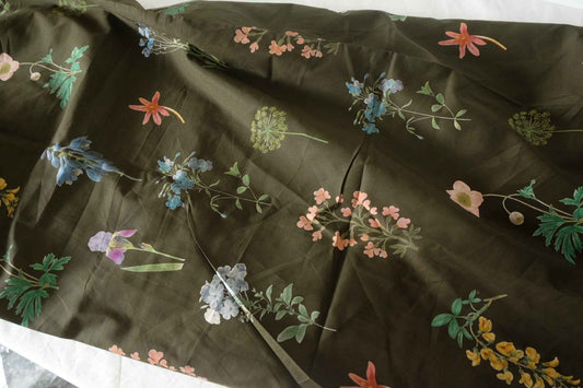 Olive Botanical Cotton Lawn Fabric – 3.3 yd