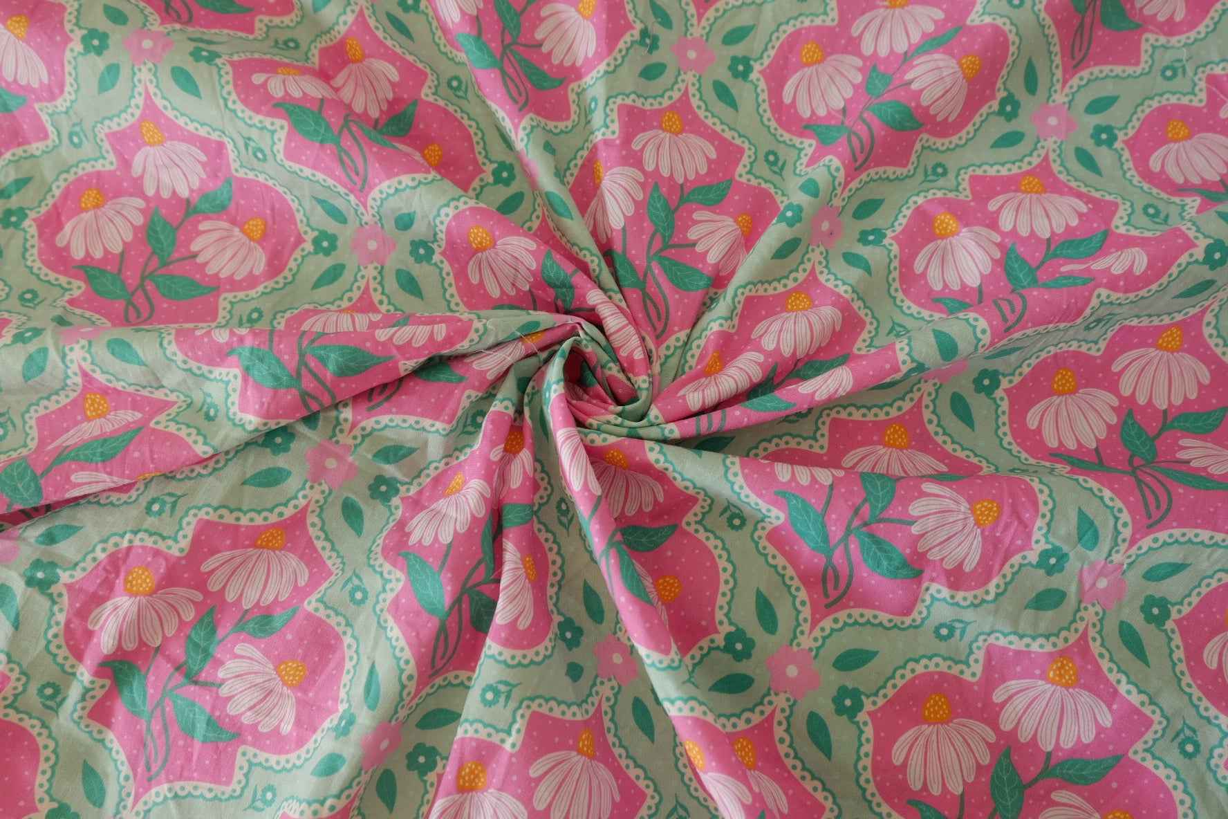 Pink Daisy Cotton Poplin Fabric – 3.3 yd