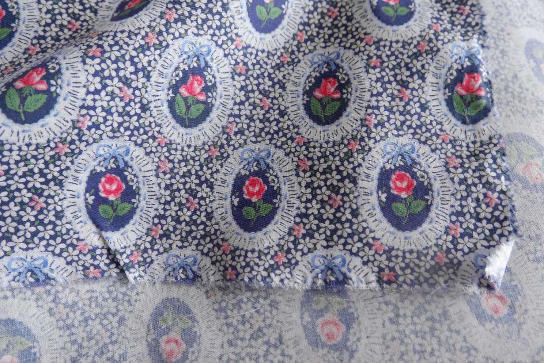 Vintage Rose Locket Cotton Poplin Fabric - 2.84 yd