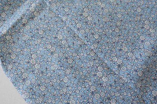 Blue Floral Linen Lyocell Fabric – 1.6 yd