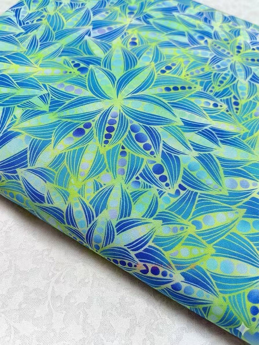 Blue Green Graphic Floral Cotton — 3.3 yd