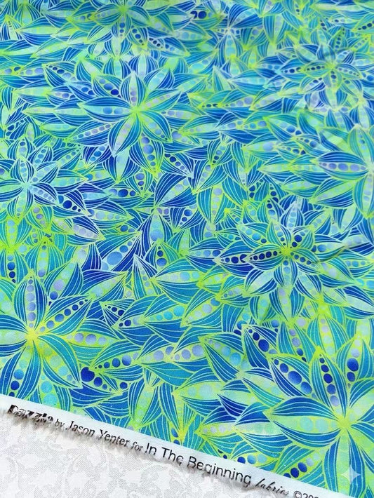 Blue Green Graphic Floral Cotton — 3.3 yd