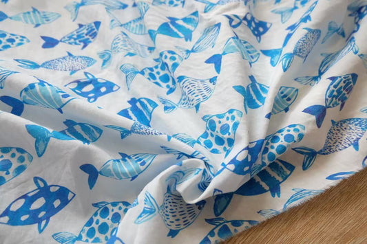Blue Fish Print Cotton – 2.2 Yards
