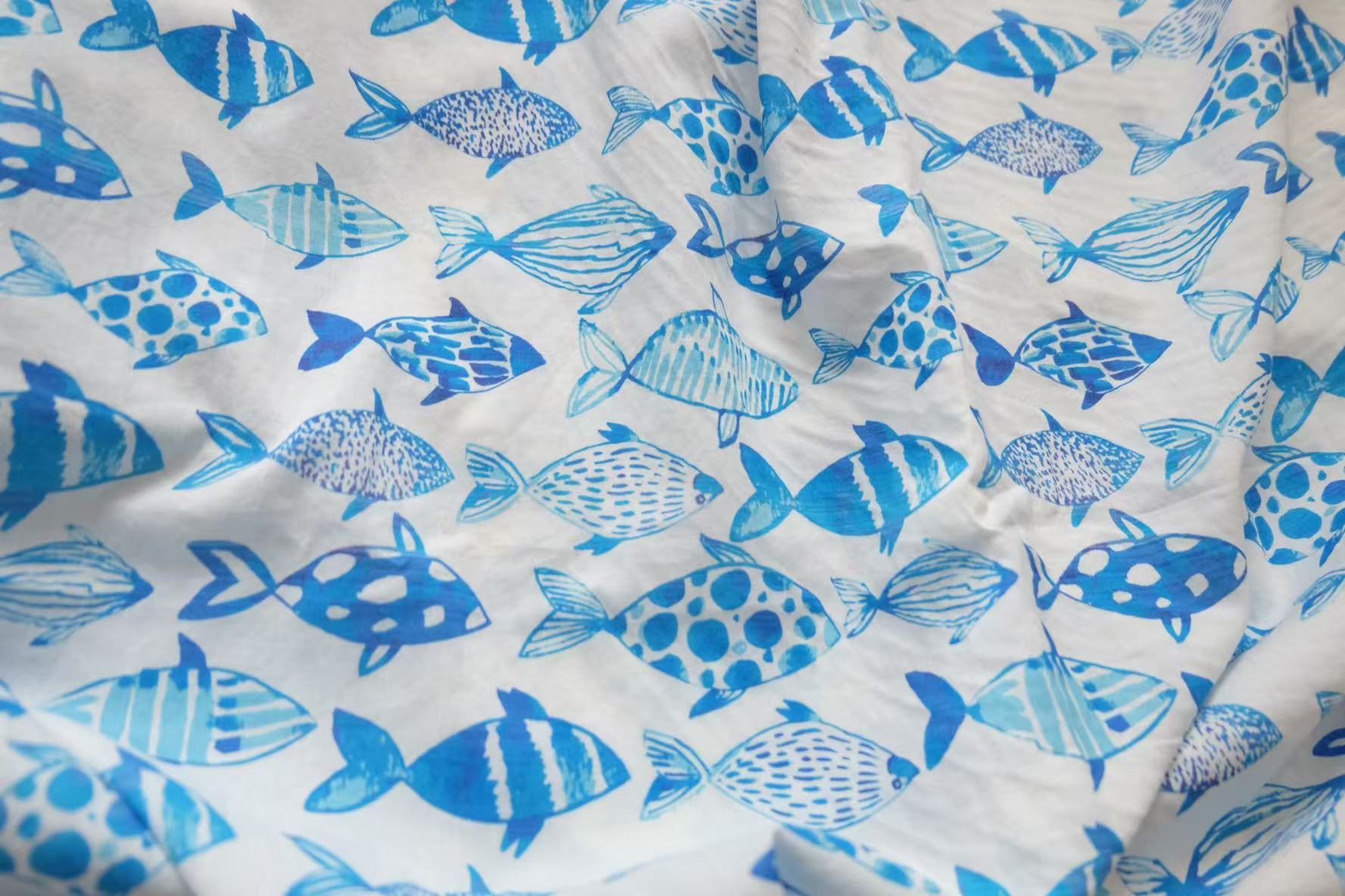 Blue Fish Print Cotton – 2.2 Yards