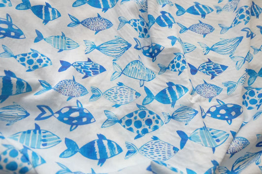 Blue Fish Print Cotton – 2.2 Yards