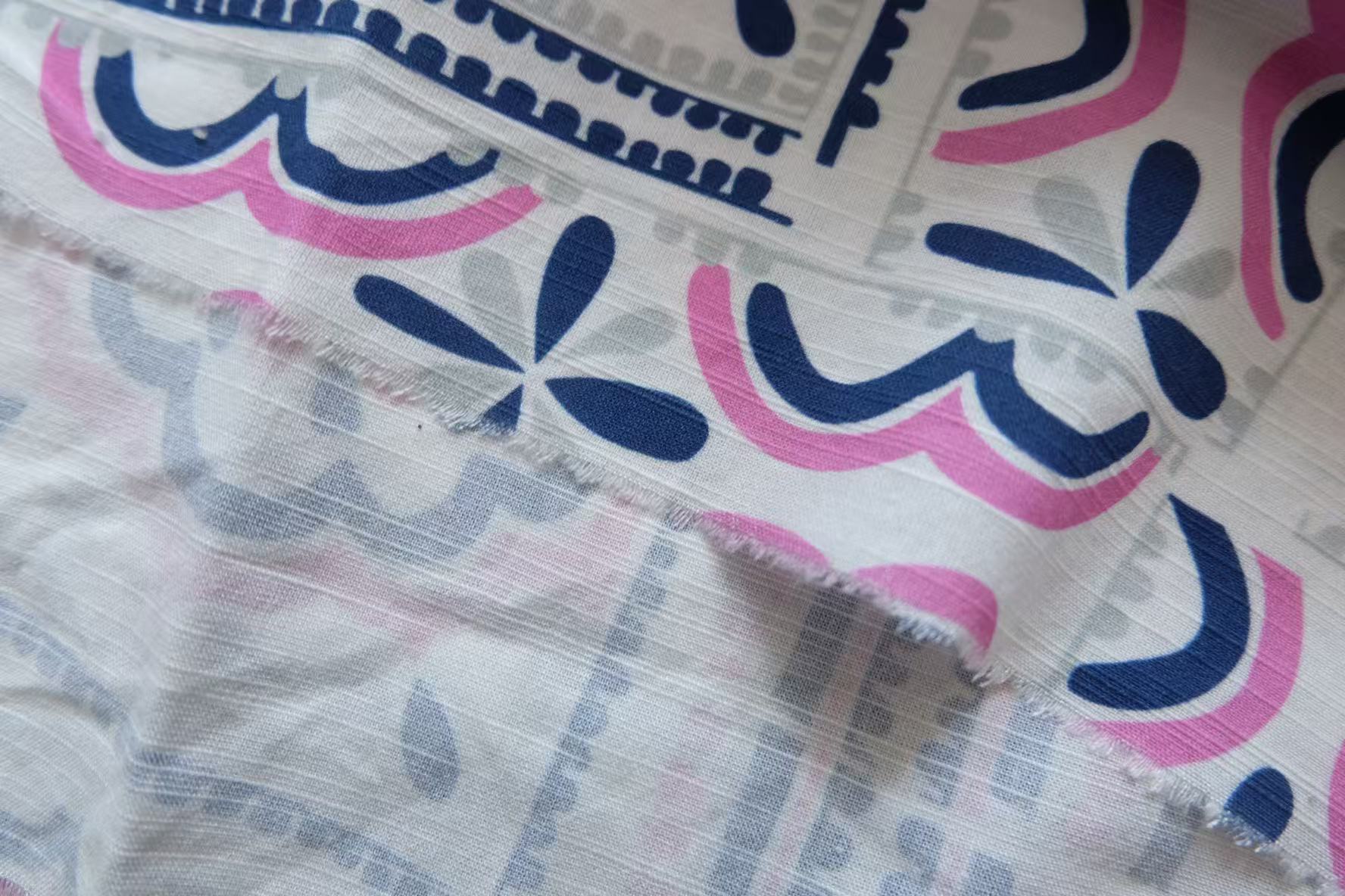 Pink & Blue Tile Print Cotton Linen – 1.5 Yards