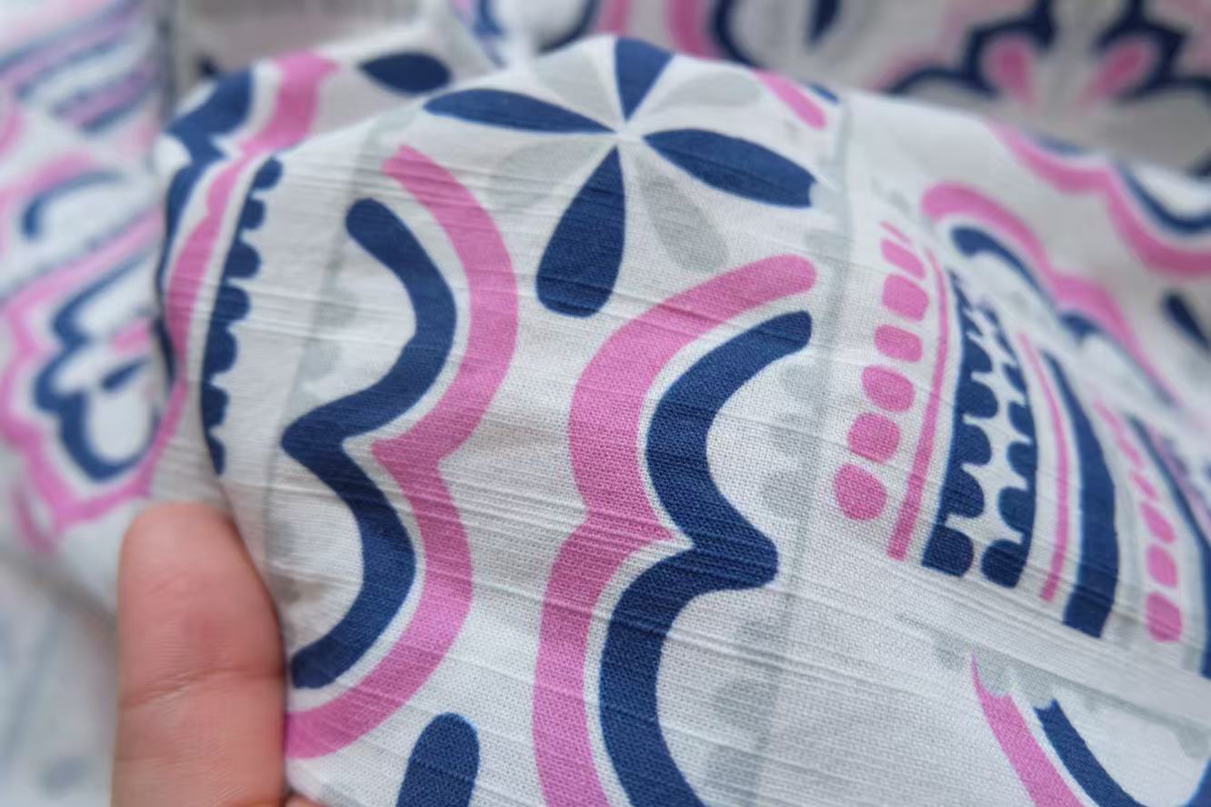 Pink & Blue Tile Print Cotton Linen – 1.5 Yards