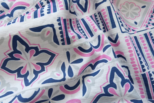 Pink & Blue Tile Print Cotton Linen – 1.5 Yards