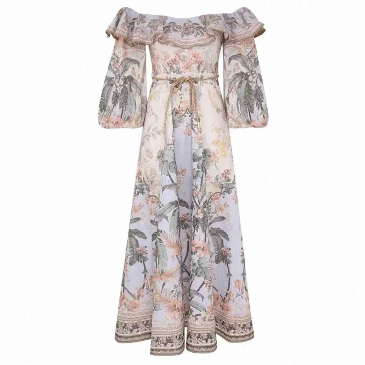 Luxury Designer Linen Dress Cut-and-Sew Panel in Tropical Border Print - 4.16 yd