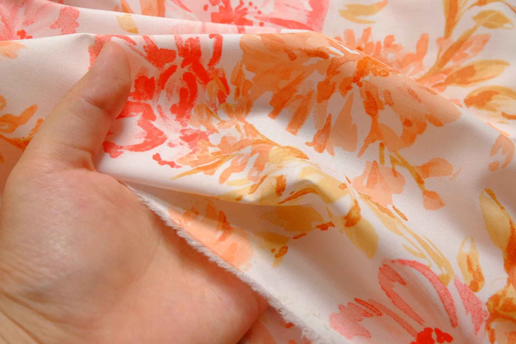 Peach Blossom Cotton Poplin Fabric, Crisp Summer Dress Weight, 3.28 Yards