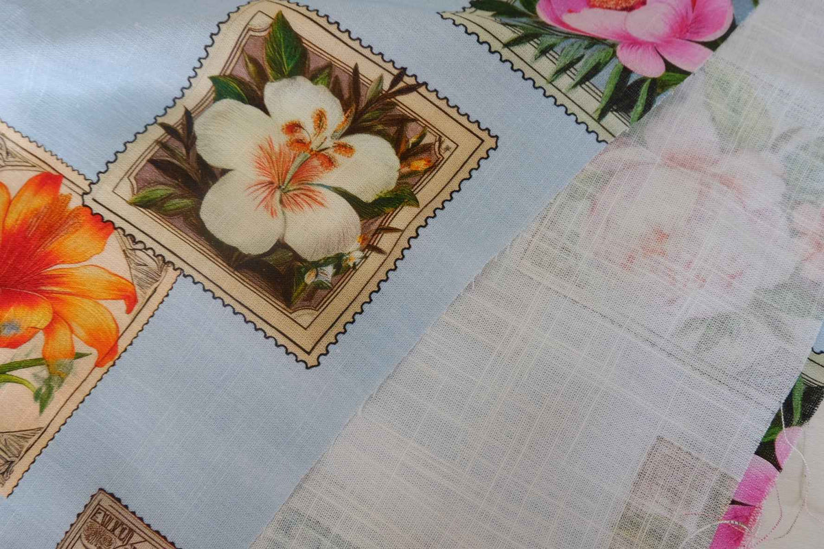 Floral Postage Stamp Lyocell Linen — 2.2 yd