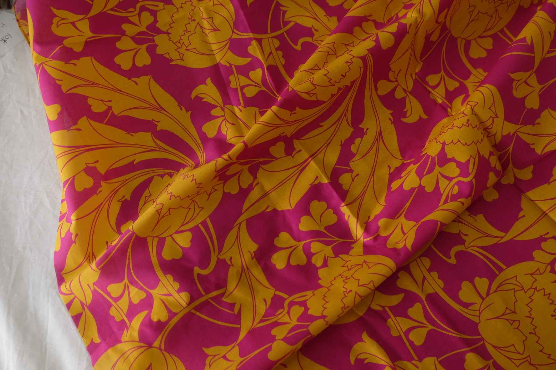 Fuchsia & Mustard Floral Cotton Lawn Fabric – 3.3 yd