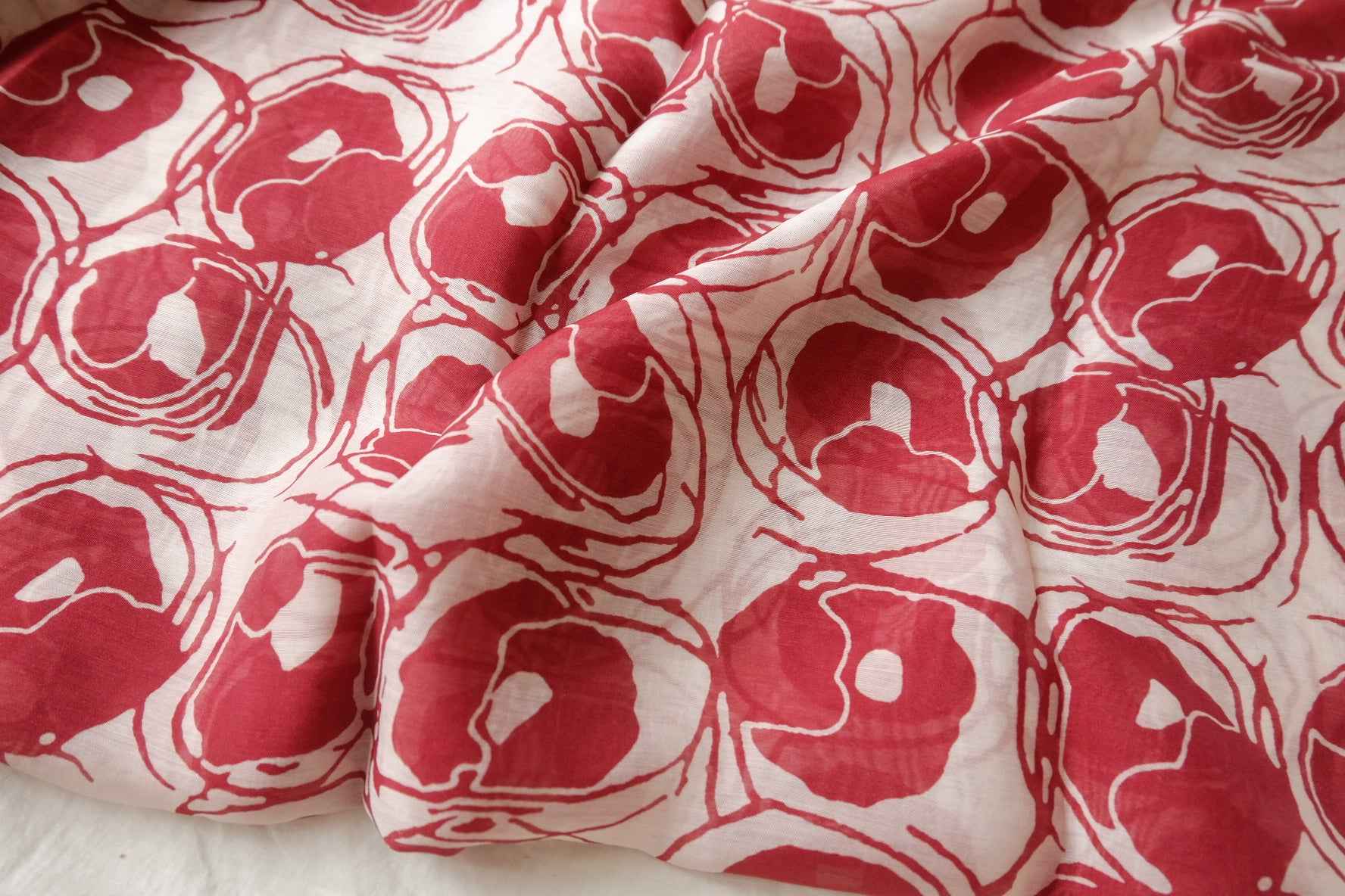 Sheer Red Line Floral Tencel-Cotton Fabric - 2.19 yd
