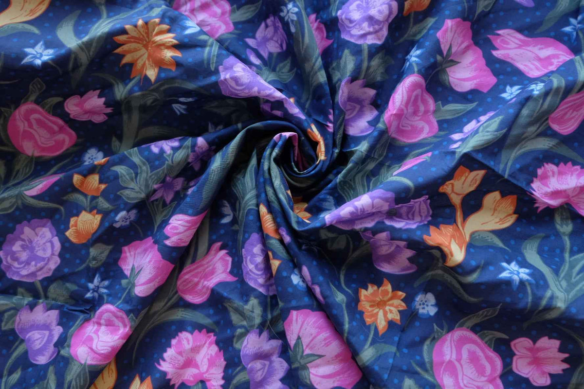 Midnight Jewel Garden Cotton Lawn Fabric – 1.09 yd