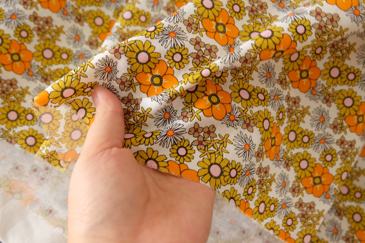 Retro Orange & Olive Floral Cotton – 2.2 yd
