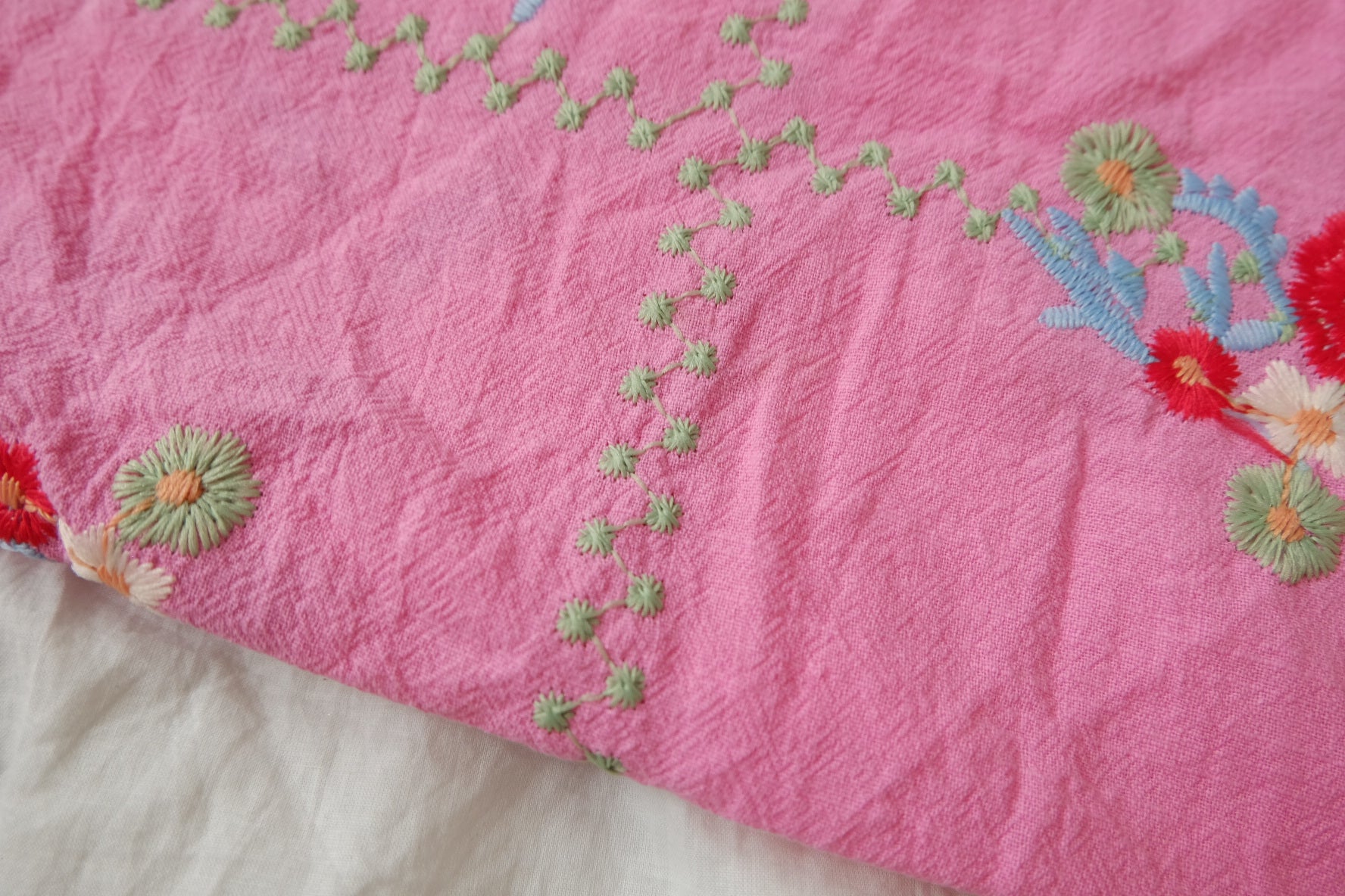 Pink Embroidered Linen Cotton, 2.19 Yards