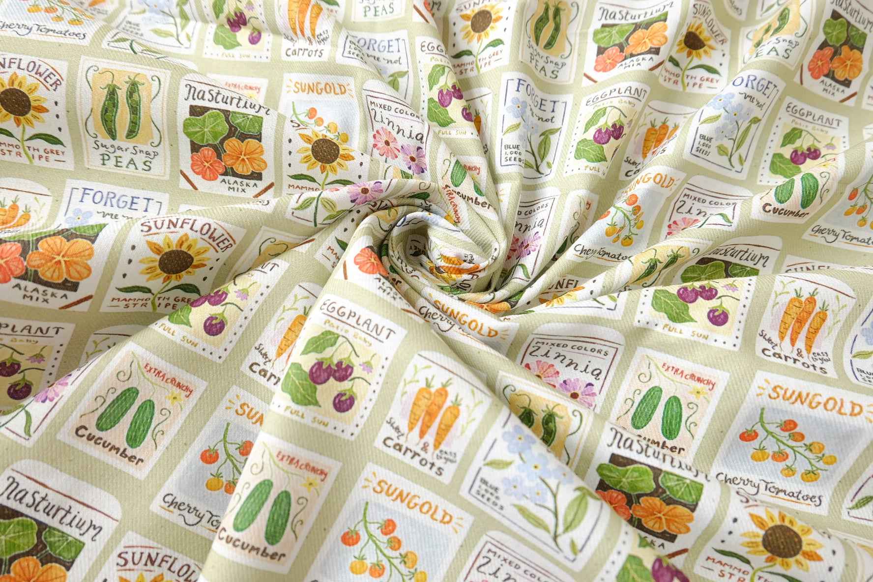 Garden Seed Packet Print Soft Cotton Twill — 2.19 yd Piece