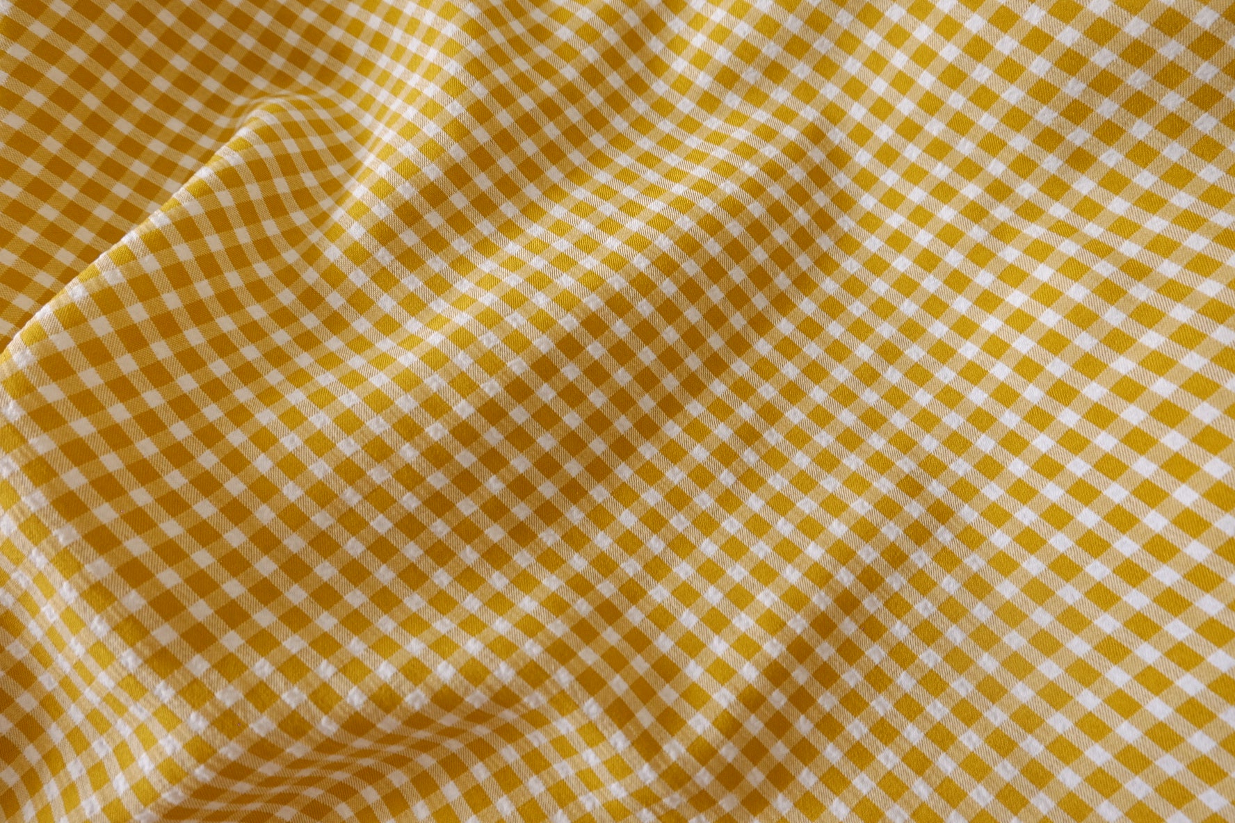 Mustard Yellow Gingham Cotton Blend Fabric - 3.3 yd