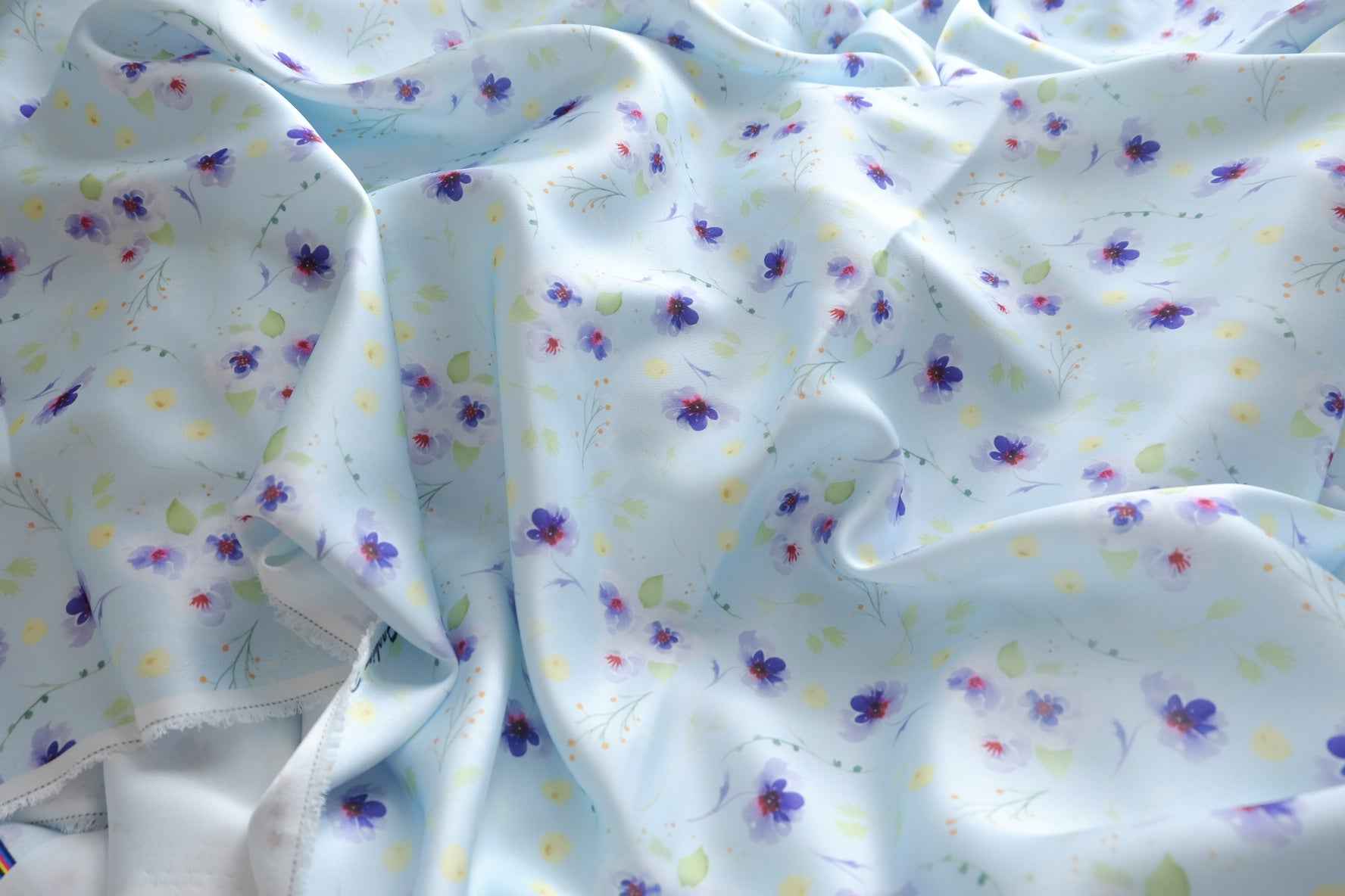 Blue Floral Acetate-Look Heavy Satin Fabric - 3.28 yd