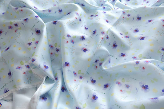 Blue Floral Acetate-Look Heavy Satin Fabric - 3.28 yd