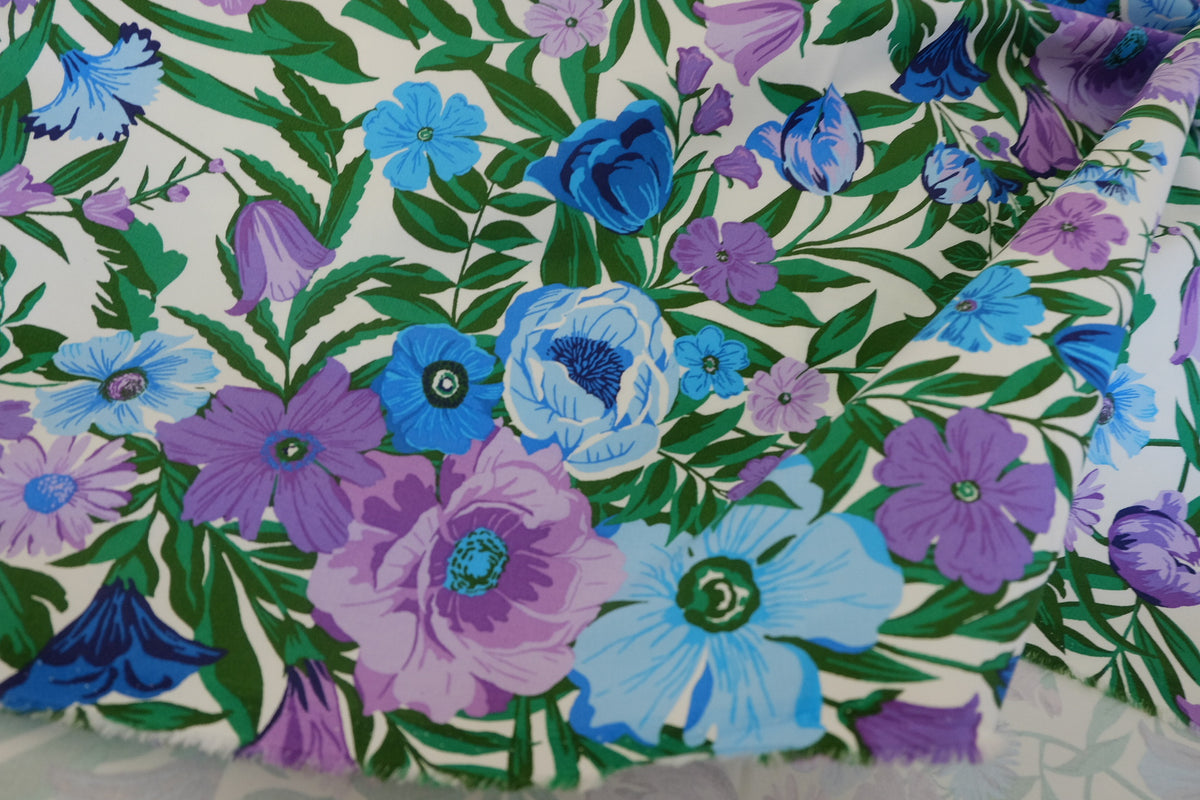 Violet & Blue Wildflower Garden Cotton Twill Fabric – 3.28 yd