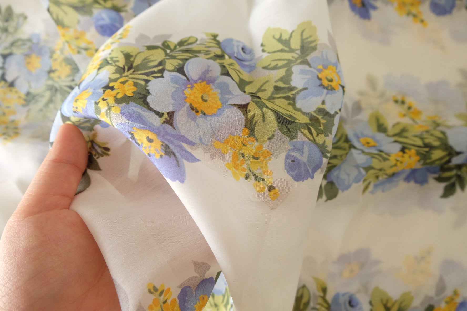 Blue Floral Cotton Silk Blend Fabric – 3.3 yd