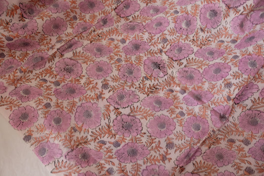 Traditional Indian Hand Block Printed Cotton Fabric – Lavender Wildflower Pattern – Sold by the Meter