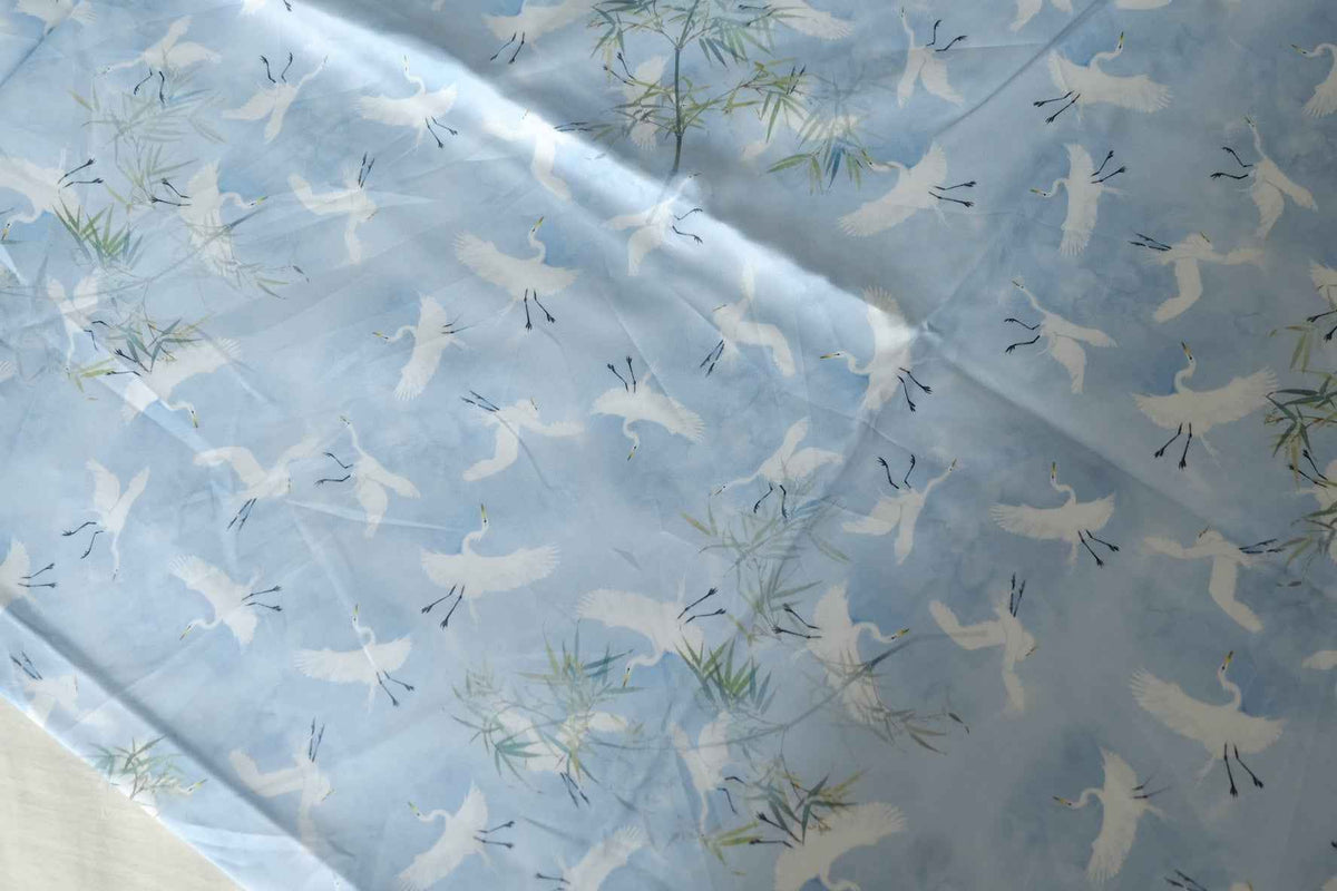 Sky Blue Flying Cranes Cotton Sateen – 1.97 yd