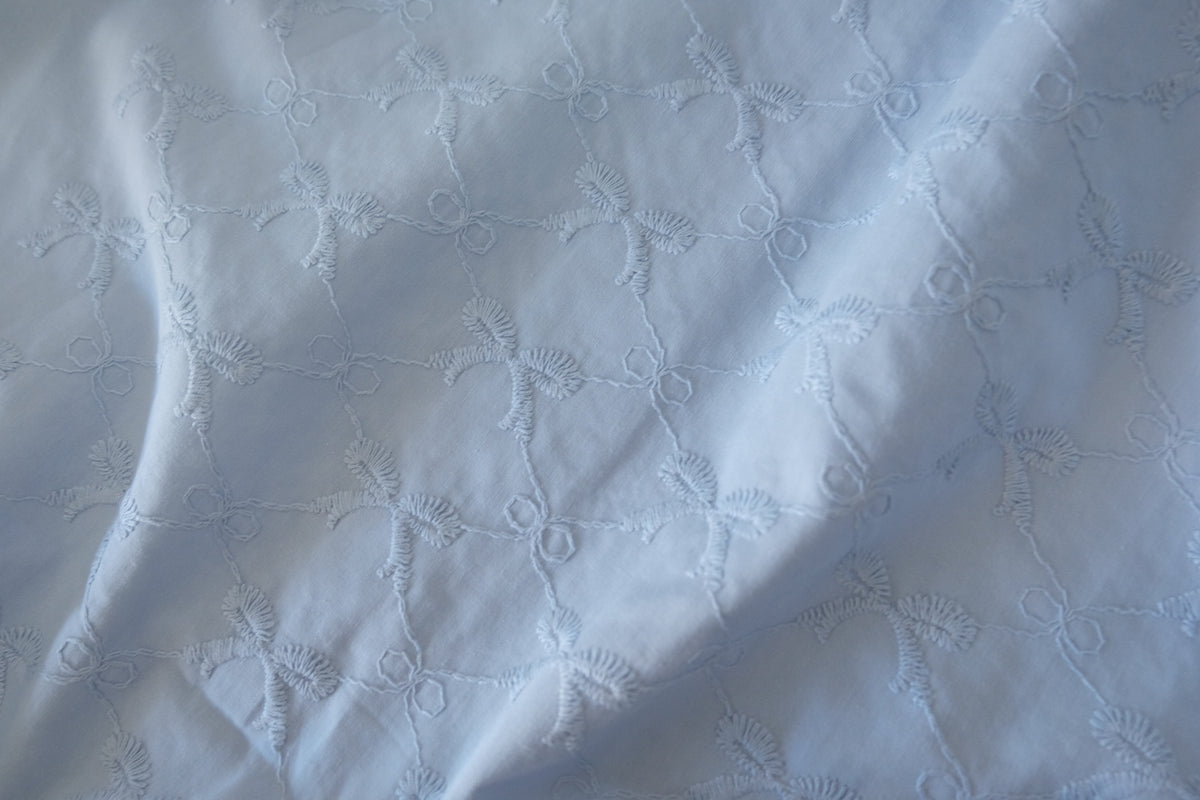 White on White Geometric Floral Embroidered Cotton – 2.2 yd
