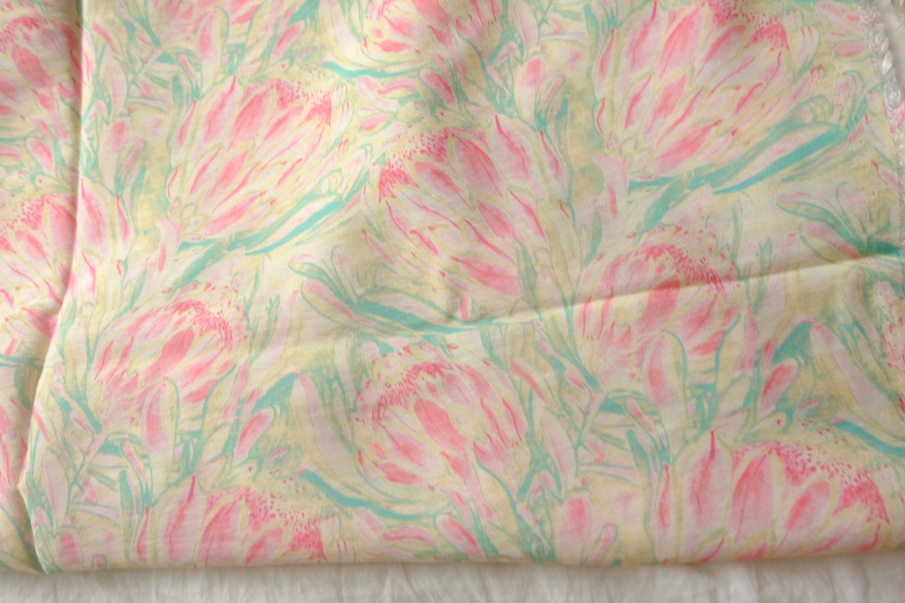 Pastel Protea Floral Cotton-Nylon Shirting Fabric — 3.28 yd