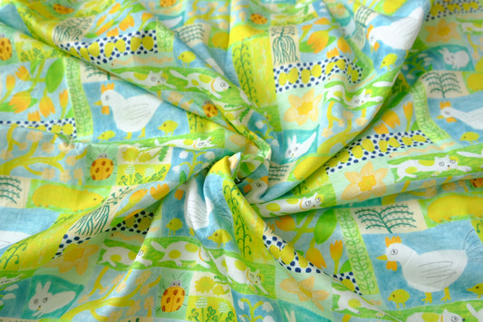 Playful Farm Print Cotton Sateen Shirt Fabric (2.2 Yards)