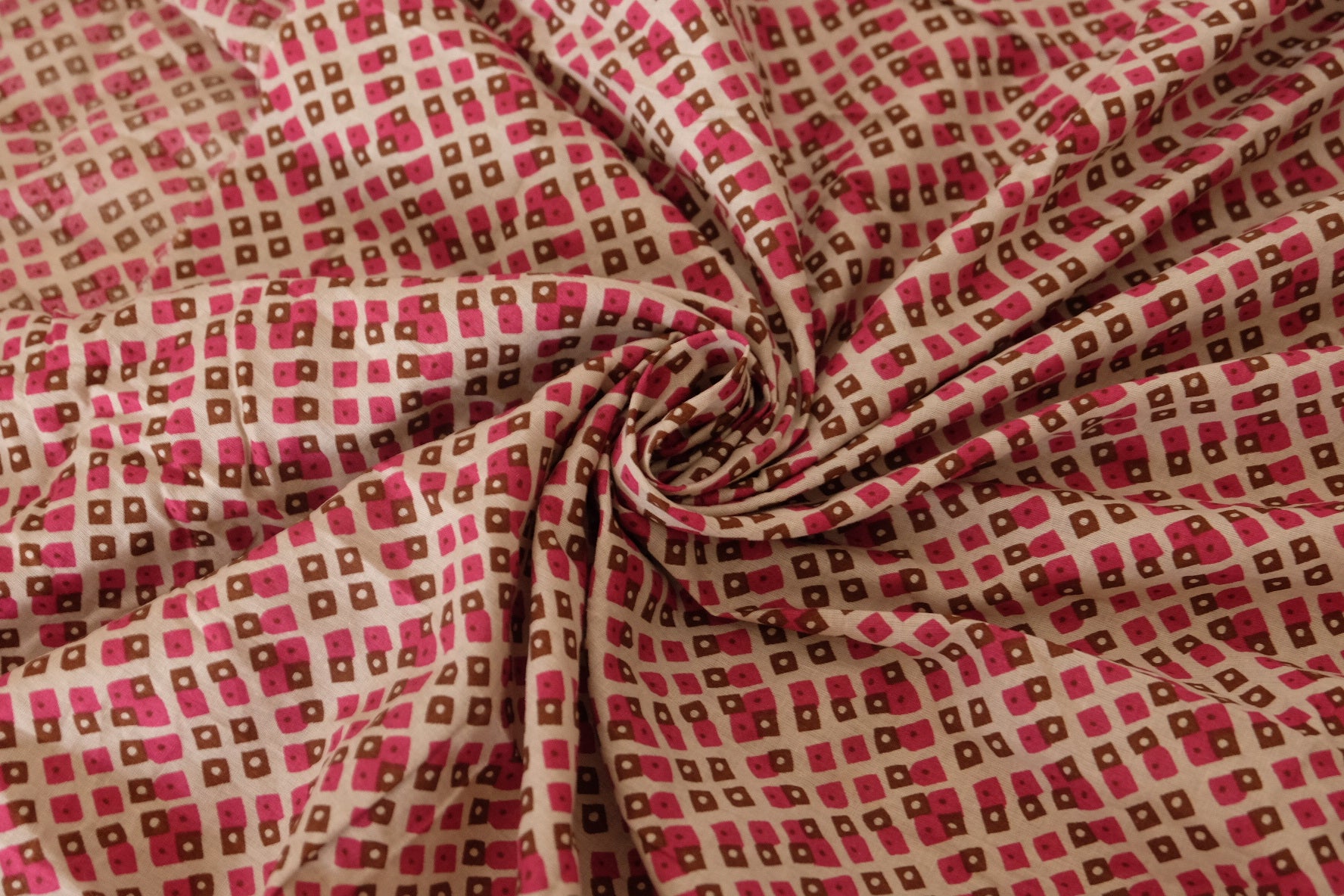 Pink Geometric Cotton Embroidered Border Fabric – 2.2 yd