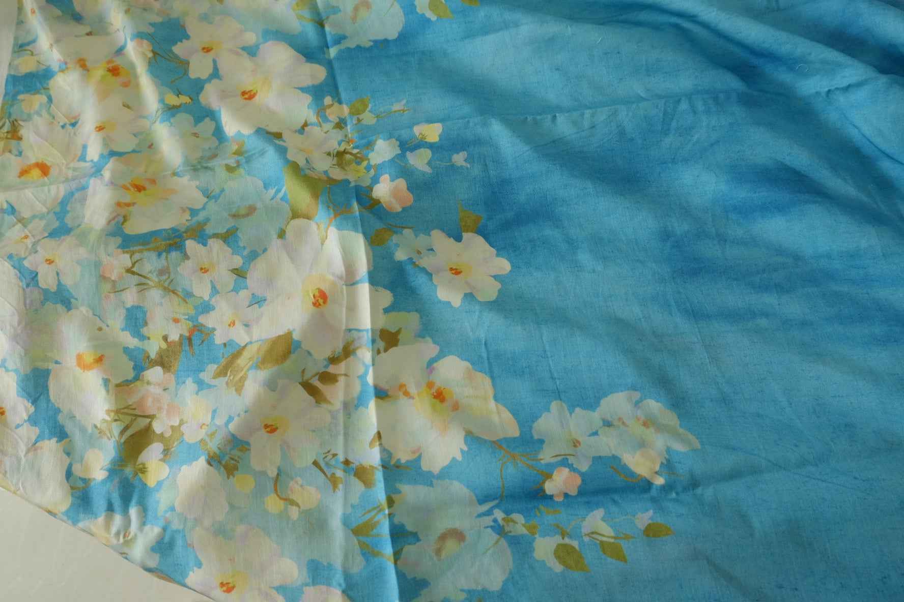 Blue Floral Tencel Border Cut — 1.75 yd
